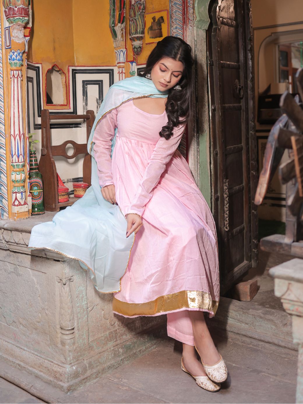Gulnaar Anarkali Set – 3 Piece Cotton Ensemble