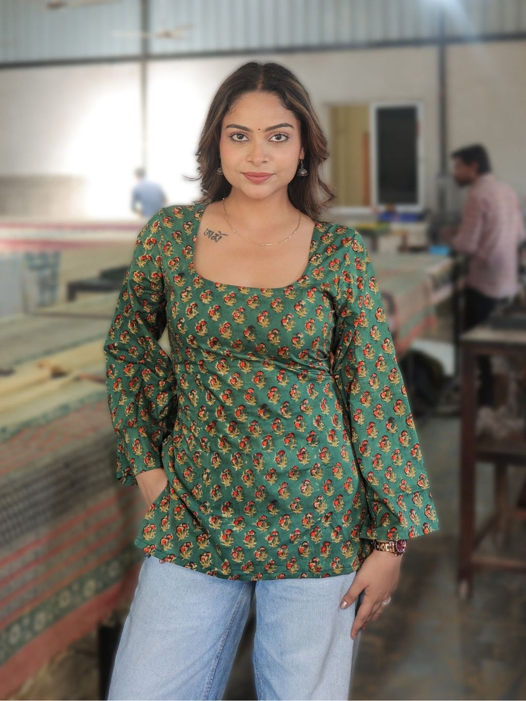 Raag Green Cotton Short Kurti