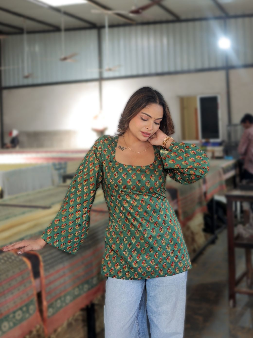 Raag Green Cotton Short Kurti